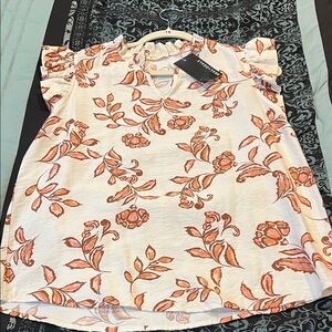 LES ATHIS Elegant Floral Print Blouse with Ruffle Sleeves